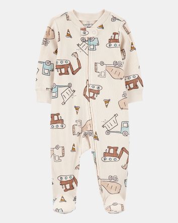 Baby Boy Construction 2-Way Zip Ribbed Sleeper pyjamas, 