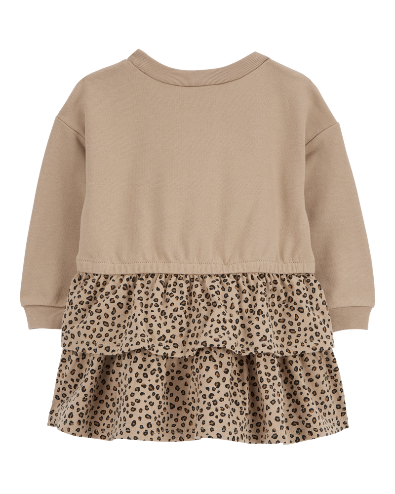 Baby Leopard Ruffle Long-Sleeve Dress, image 2 of 5 slides