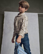 Boys Striped Canvas Button-Down Shirt - Khaki, image 6 of 7 slides