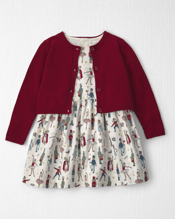 Toddler Girl 2-Piece Organic Cotton Cardigan Dress Set in Nutcracker, 
