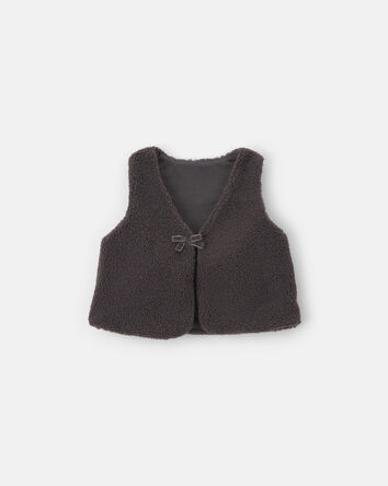 Toddler Girl Bow Teddy Fleece Vest - Black, 