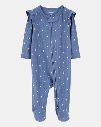 Baby Girl Mini Floral 2-Way Zip Ribbed Sleeper, 