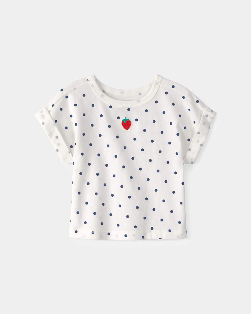 Baby Girl Strawberry Polka Dot Top - White, image 1 of 4 slides