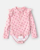 Toddler Girl Cherry Long-Sleeve 1-Piece Rashguard Swimsuit - Pink, image 3 of 5 slides