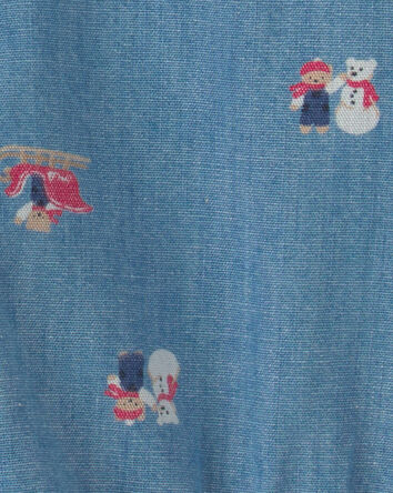 B&eacute;b&eacute; gar&ccedil;on - Cache-couche manches longues en chambray &agrave; motif bonhomme de neige &ndash; Bleu, 