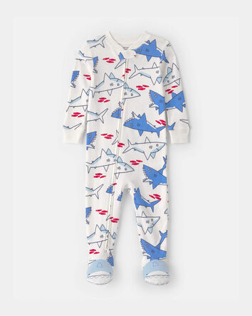 Toddler Boy Shark 100% Cotton Snug Fit 1-Piece pyjama - White, 