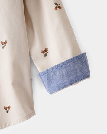 Toddler Poplin Acorn Print Button-Front Shirt - Khaki, 