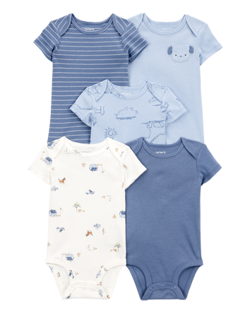 5-Pack Dog Short-Sleeve Cotton Bodysuits, 