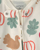 B&eacute;b&eacute; - Grenouill&egrave;re 100 % coton avec fermeture &agrave; glissi&egrave;re double sens &agrave; th&egrave;me Action de gr&acirc;ce &ndash; Cr&egrave;me, image 3 sur 4 diapositives
