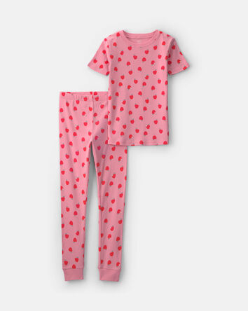 Girls Apple 100% Cotton 2-Piece Pyjama Set - Pink, 