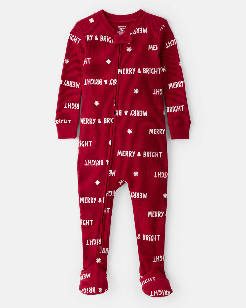 Baby Merry & Bright Christmas Cotton Long-Sleeve 2-Way Zip 1-Piece pyjamas - Red, image 1 of 4 slides