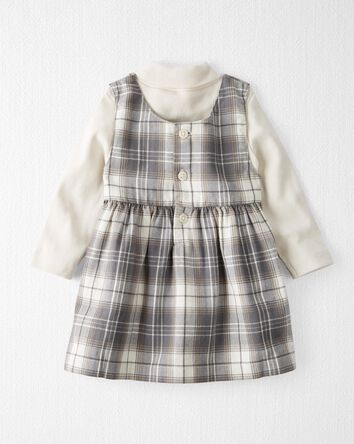Bébé Ensemble 2 pièces robe en coton biologique à chevrons à carreaux, 
