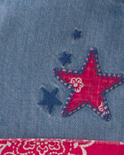 B&eacute;b&eacute; fille - Salopette courte en demin &agrave; motif bandana - Bleu/Rouge, image 3 sur 3 diapositives
