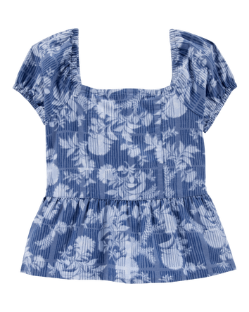 Kid Floral Print Peplum Top - Blue, 