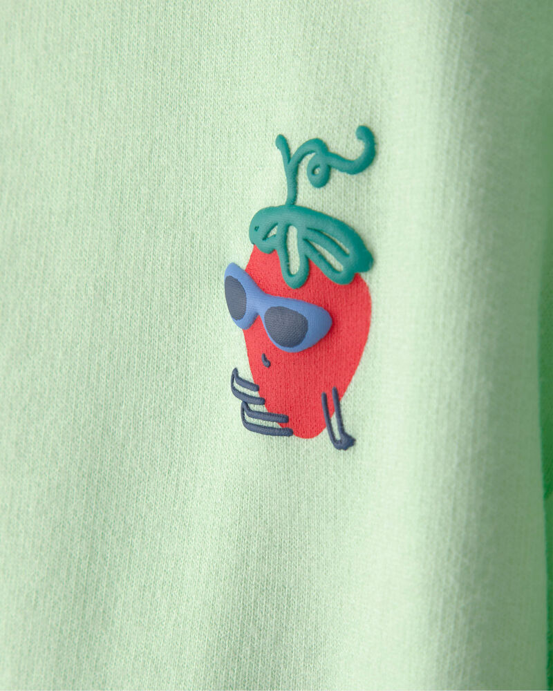Baby Girl Strawberry French Terry Pullover Sweatshirt - Green, image 3 of 6 slides