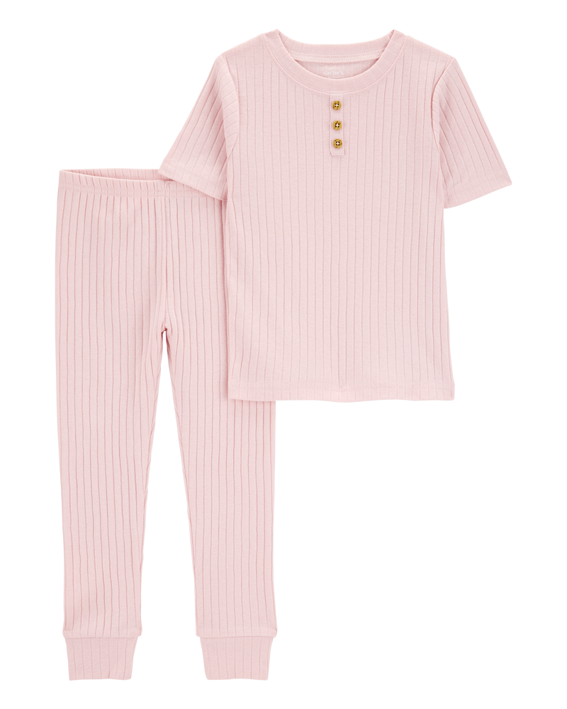Toddler Solid Ribbed Cotton Blend 2-Piece Pyjamas - Pink, image 1 of 3 slides
