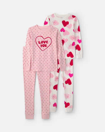 Filles - Pyjama 4 pi&egrave;ces en 100 % coton &laquo;Love You&raquo; pour la Saint-Valentin &ndash; Rose, 