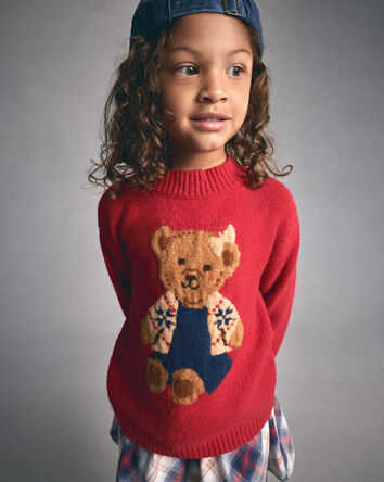 Toddler Bear Sweater - Red, 