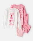 Tout-petit fille - Pyjamas ajust&eacute;s en coton 100 % - Ensemble de 4 pi&egrave;ces - Rose/Blanc, image 1 sur 3 diapositives