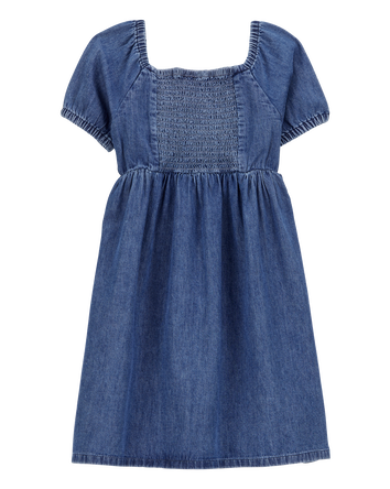 Kid Smocked Denim Dress - Blue, 