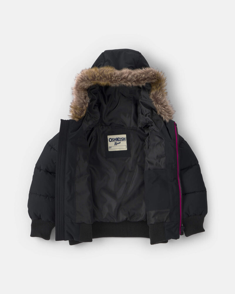Toddler Girl Sleek Bubble Urban Jacket- Black, image 2 of 4 slides