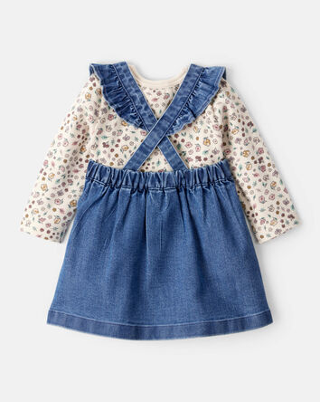 Bébé fille - Ensemble 2 pièces robe sans manches fleurie - Bleu, 