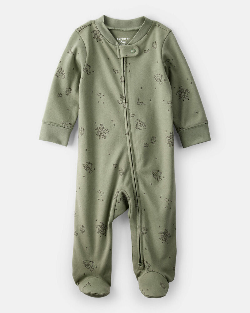 Baby Boy Dragon Print 100% Cotton Long-Sleeve Sleeper - Green, image 1 of 4 slides