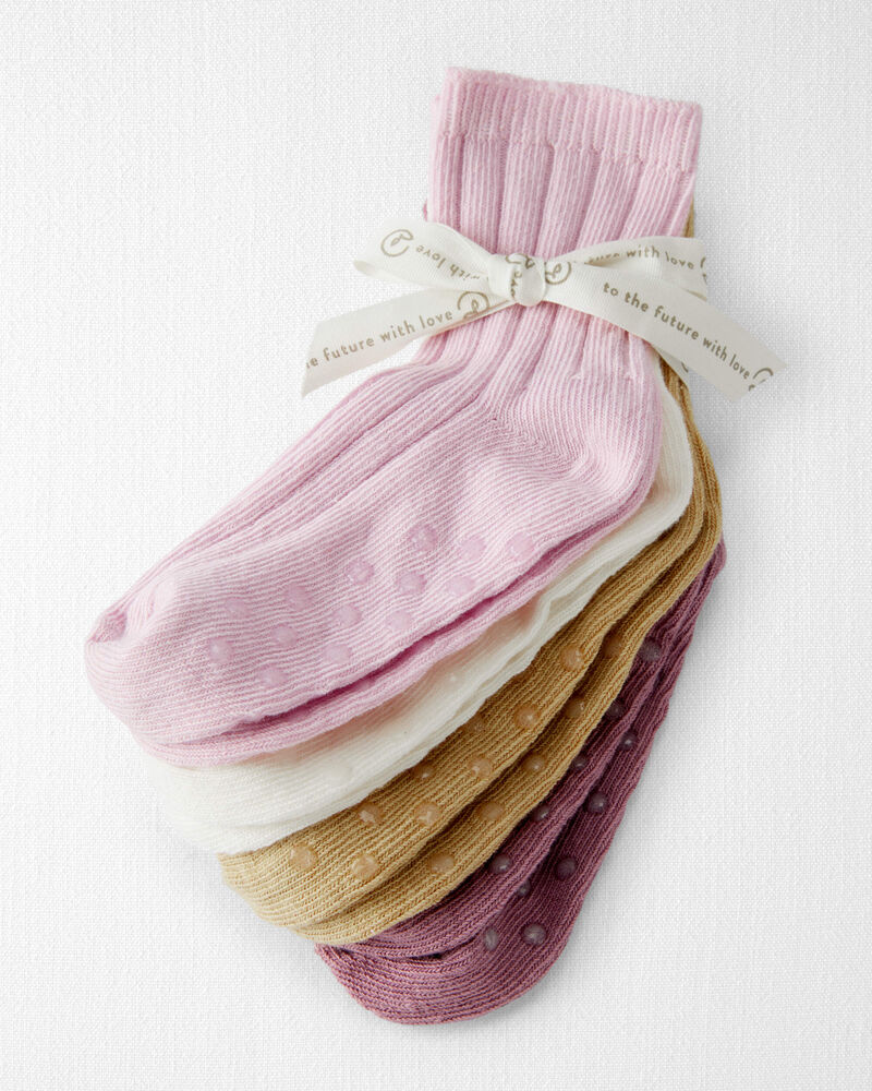 Toddler Toddler Girl 4-Pack No-Slip Socks Made with Organic Cotton, image 2 of 3 slides