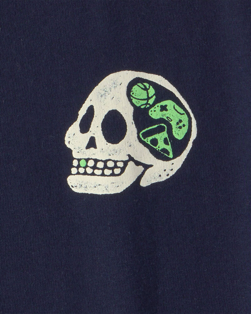 Boys Skull Graphic Tee - Navy Blue, image 3 of 5 slides