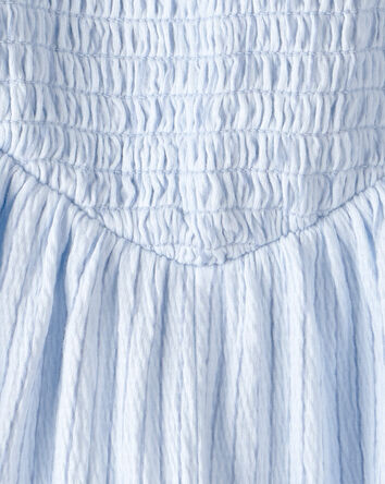 Girls Striped Smocked Romper - Blue, 
