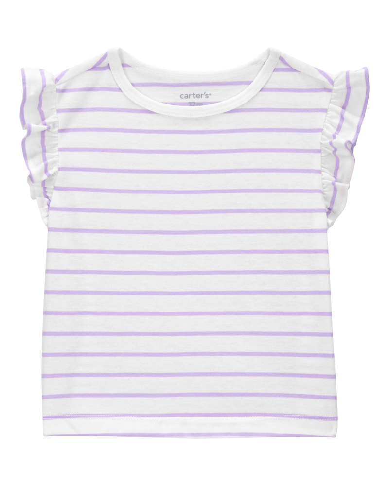 Baby Striped Flutter Short-Sleeve Tee - Purple, image 1 of 4 slides