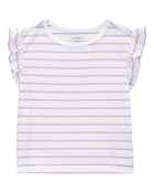 Baby Striped Flutter Short-Sleeve Tee - Purple, image 1 of 4 slides