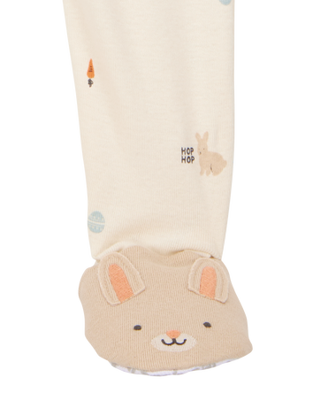 Baby Bunny Print Easter Snug Fit Cotton 1-Piece Pyjamas - Ivory, 