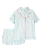 Kid Striped Loose Fit 2-Piece Pyjamas - Mint, image 1 of 4 slides