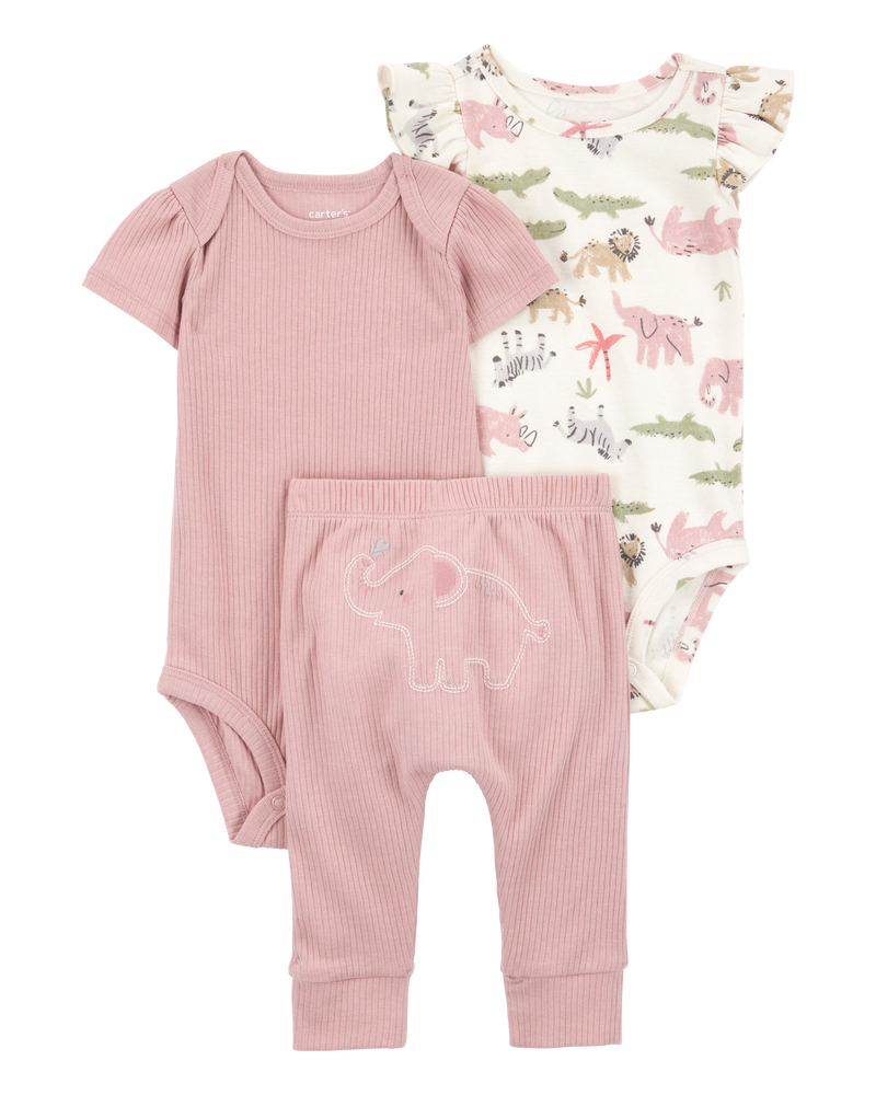 Bébé Ensemble 3 pièces Little Character® à éléphant - Rose, image 1 sur 4 diapositives
