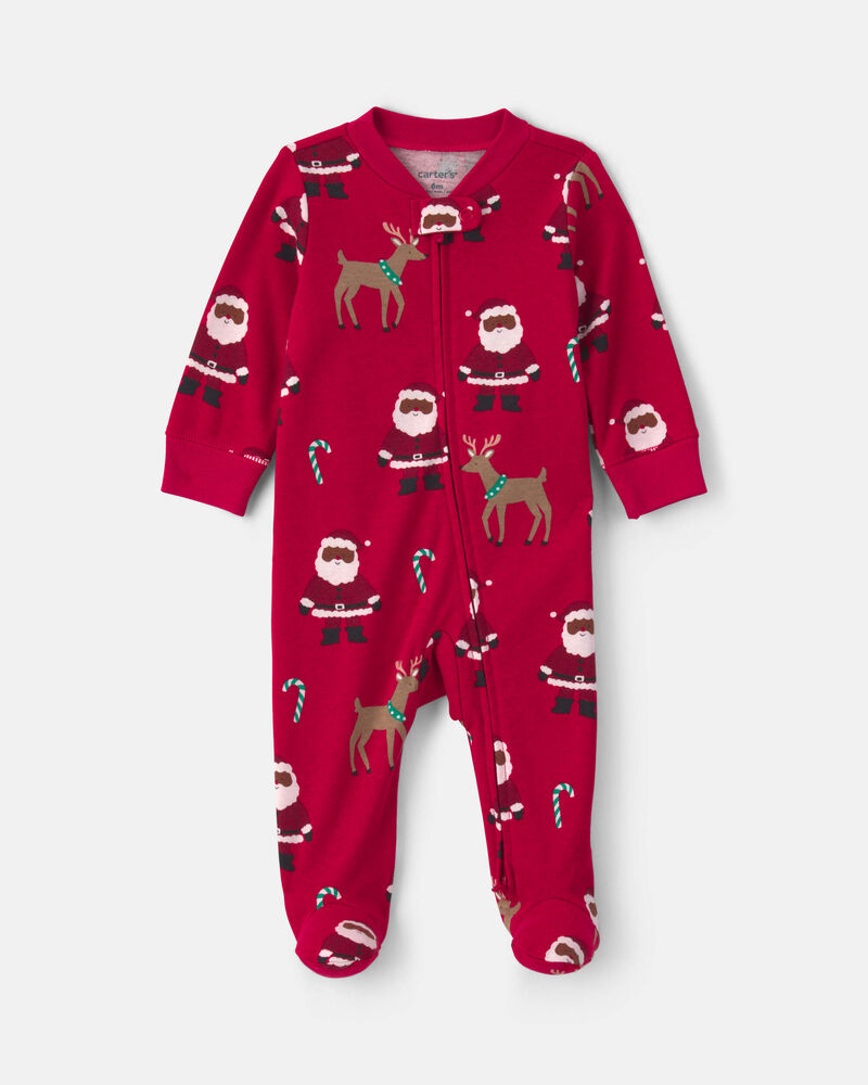 B&eacute;b&eacute; - Grenouill&egrave;re en 100 % coton avec fermeture &agrave; glissi&egrave;re double sens &agrave; motif de P&egrave;re No&euml;l brun &ndash; Rouge, image 1 sur 4 diapositives