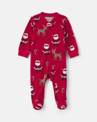 B&eacute;b&eacute; - Grenouill&egrave;re en 100 % coton avec fermeture &agrave; glissi&egrave;re double sens &agrave; motif de P&egrave;re No&euml;l brun &ndash; Rouge, image 1 sur 4 diapositives