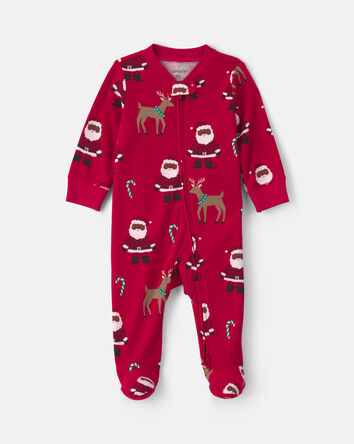 B&eacute;b&eacute; - Grenouill&egrave;re en 100 % coton avec fermeture &agrave; glissi&egrave;re double sens &agrave; motif de P&egrave;re No&euml;l brun &ndash; Rouge, 
