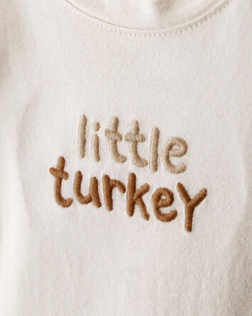 Bébé - Cache-couche à manches longues en coton imprimé « Thanksgiving Little Turkey » - Crème, 
