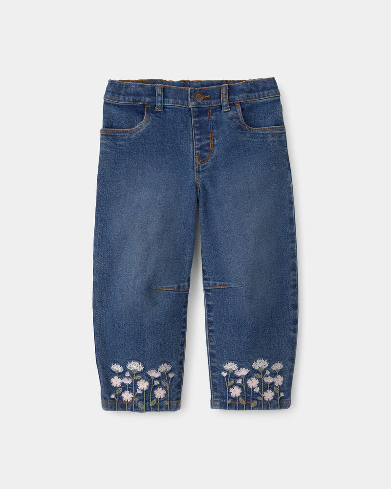Toddler Girl Floral Barrel Jeans - Dark Wash, image 1 of 5 slides