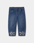 Toddler Girl Floral Barrel Jeans - Dark Wash, image 1 of 5 slides