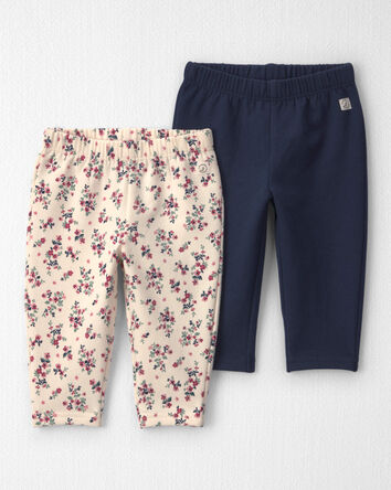 Baby Girl 2-Pack Recycled Fleece Bottoms Made with Organic Cotton, 