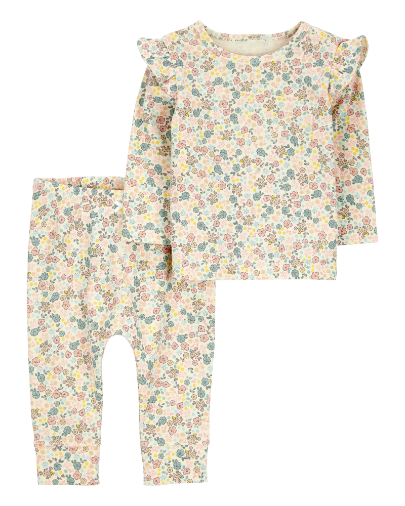 Bébé Ensemble 2 pièces haut à fleurs et pantalon, image 1 sur 3 diapositives