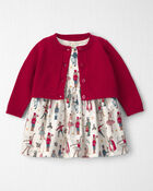 Baby Girl 2-Piece Organic Cotton Cardigan Dress Set in Nutcracker, image 1 of 8 slides