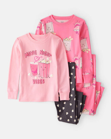 Toddler Girl Movie Print 100% Cotton Long-Sleeve 4-Piece Pyjamas - Pink/Black, 