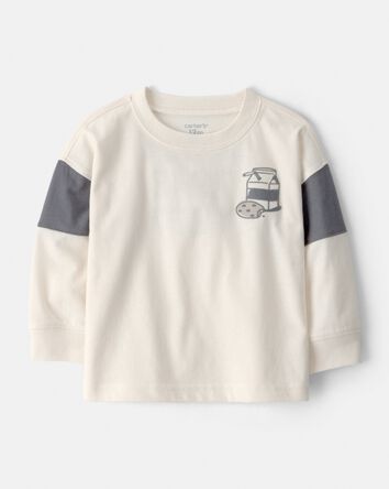 B&eacute;b&eacute; gar&ccedil;on - T-shirt &agrave; manches longues &agrave; imprim&eacute; biscuits et lait - Cr&egrave;me , 