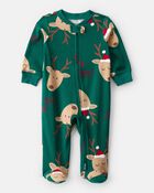 Baby Reindeer 100% Cotton Snug Fit 2-Way Zip Sleeper - Green, image 1 of 4 slides