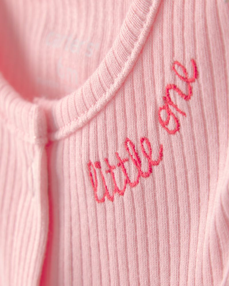 Baby Girl Little One' Rib Short-Sleeve Romper - Pink, image 2 of 4 slides
