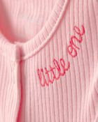 Baby Girl Little One' Rib Short-Sleeve Romper - Pink, image 2 of 4 slides