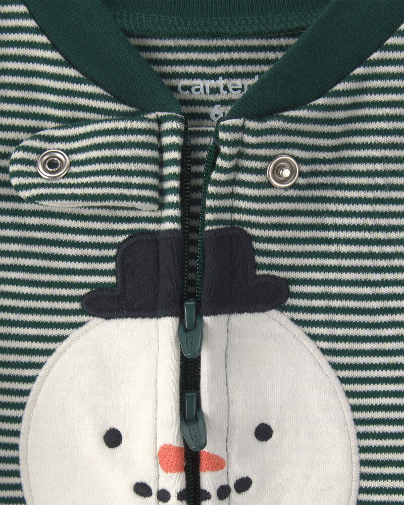 Baby Snowman 100% Cotton 2-Way Zip Sleeper - Green, image 3 of 5 slides